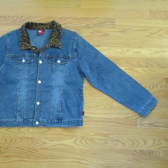 BONGO GIRL'S SIZE 18  1/2 PLUS JEAN JACKET MED BLUE SLUB STRETCH DENIM LEOPARD - Picture 3 of 11